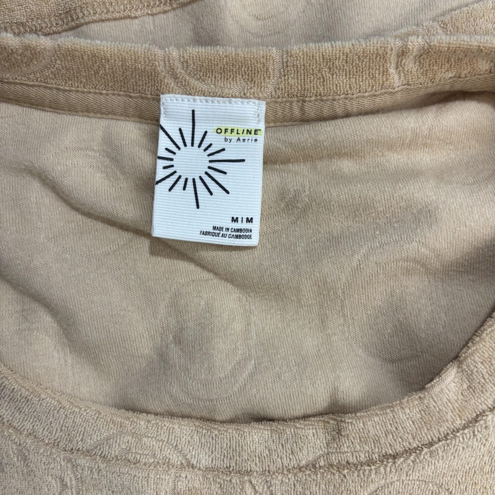 OFFLINE Aerie 2 Pc Terry Cloth Smiley Set, Medium Top, Large Pants Tan Wide Leg - Picture 3 of 14